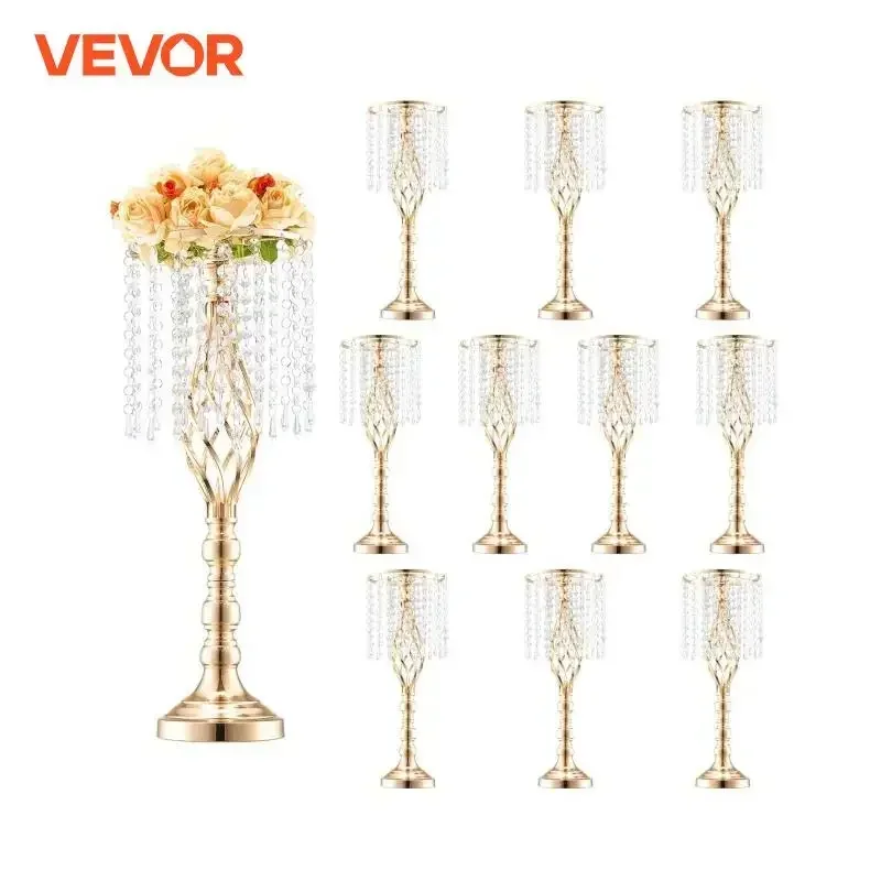

VEVOR Crystal Wedding Flower Stand Gold 10PCS 55cm/21.65” Tall Crystal Wedding Flower Stand Vase Display Rack for Wedding/Party
