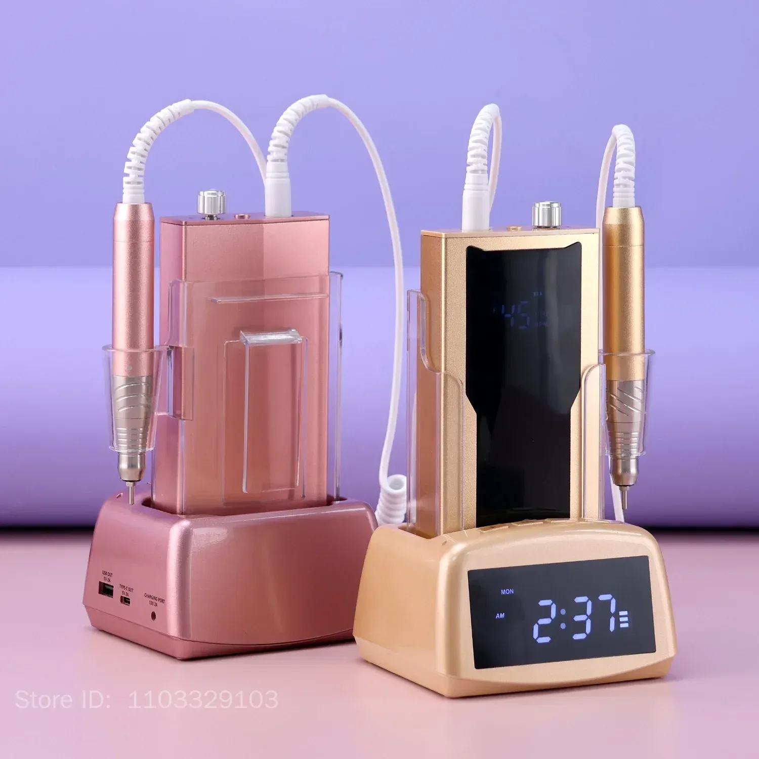 เครื่องเจียรเล็บไร้สายแบบพกพา 45000 รอบต่อนาที แบบไร้แปรงถ่าน ชาร์จไฟได้ 85 วัตต์ พร้อมฐานชาร์จแบบมีนาฬิกา