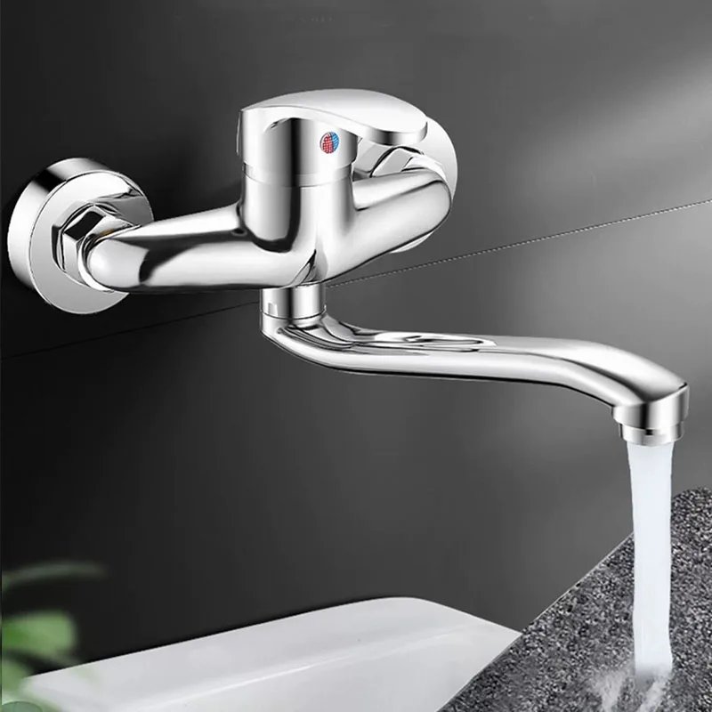 

Wall-mounted Double Holes Basin Faucet Hot&Cold Water Mixer Tap Single Handle Wash Chrome Finish Bathroom Mixer Taps