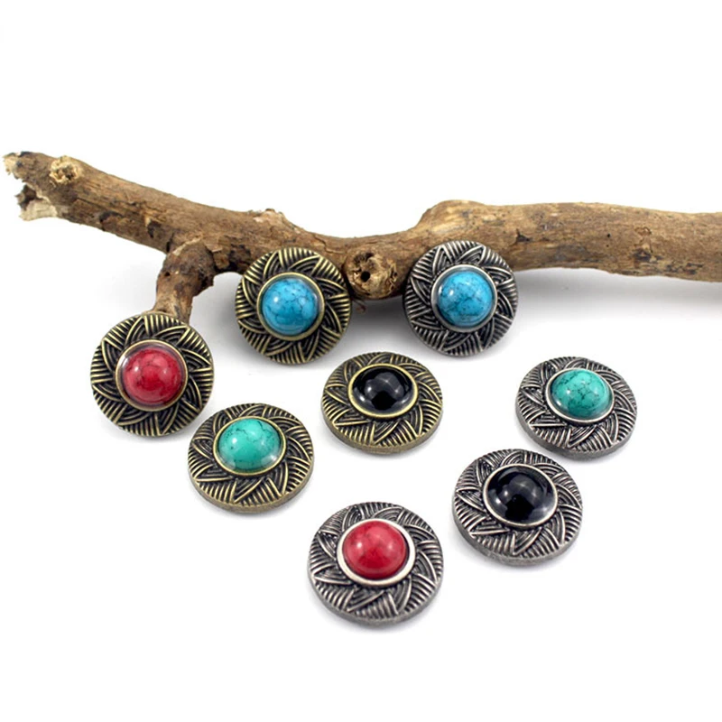 5 Pieces Metal Badge Decorative Buckles Conchos Vintage for Leather Craft Bag Belt Keychain Hats Shoes DIY Parts Accessories