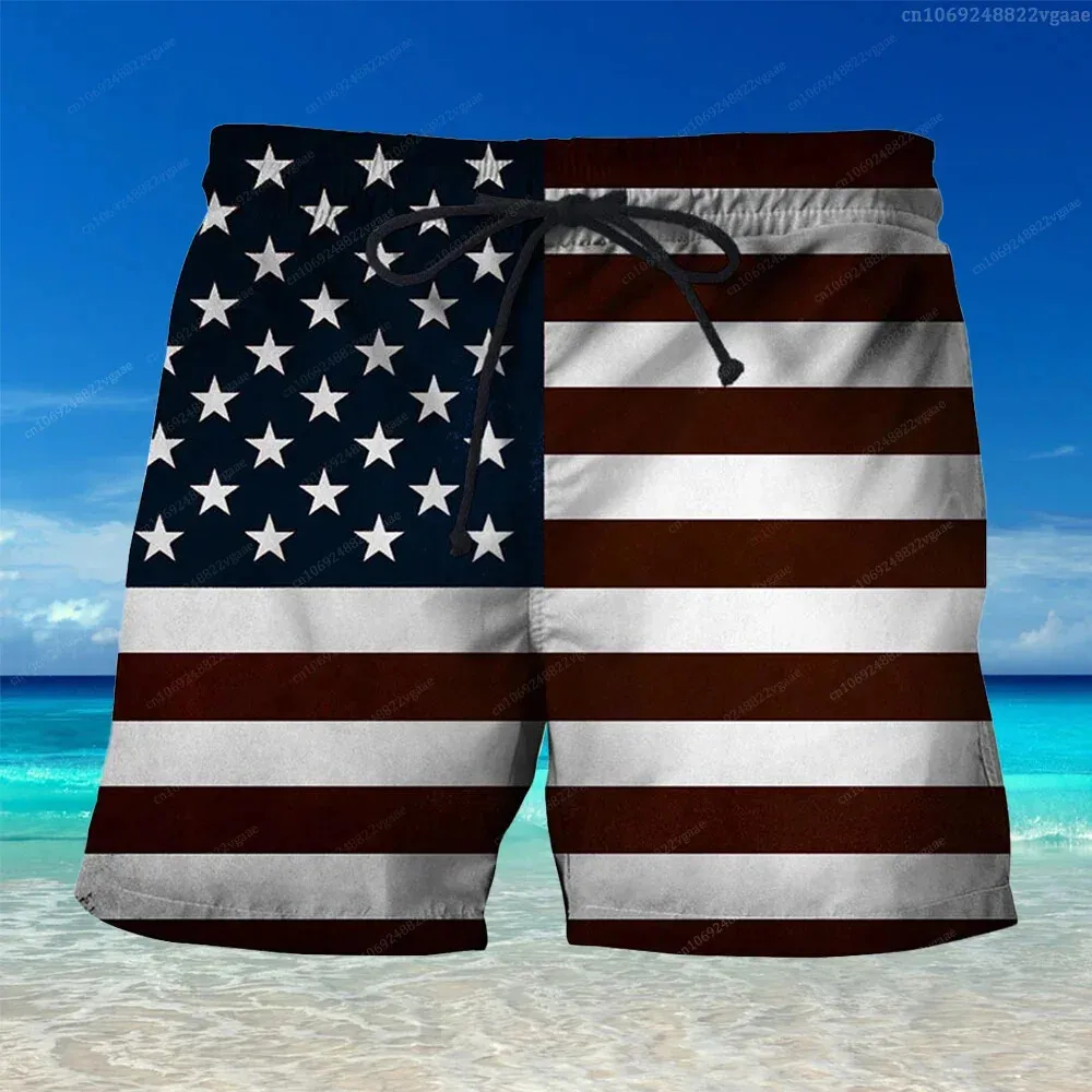 Summer Fashion Flag Pattern Shorts Casual Men's 3D Printed Beach Summer Surfing and Swimming Shorts Men's Outdoor Shorts