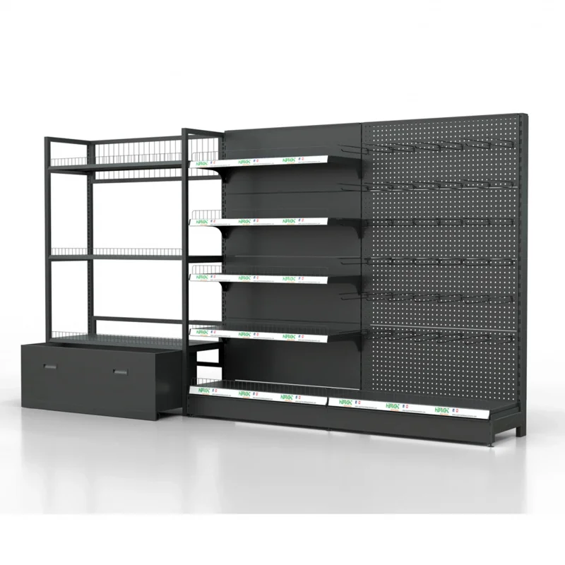 custom.Highbright HBE-SR Supermarket Grocery Display Double-Sided Metallic Light Duty Gondola Shelf Transparent Acrylic Supermar