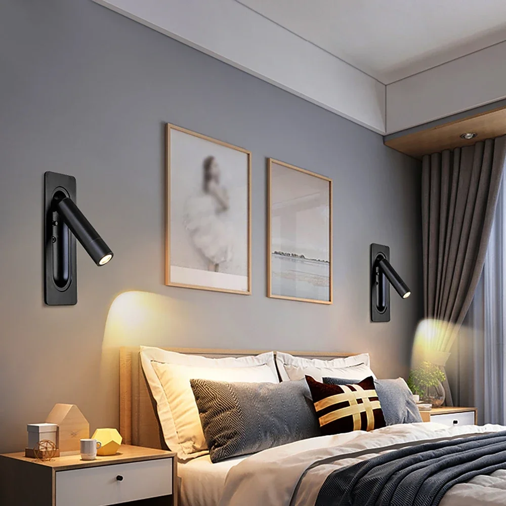 

3000K Warm Light Indoor LED Recessed Wall Light 90°-350° Adjustable Rotatable Bedside Ambient Reading Light 85V-265V