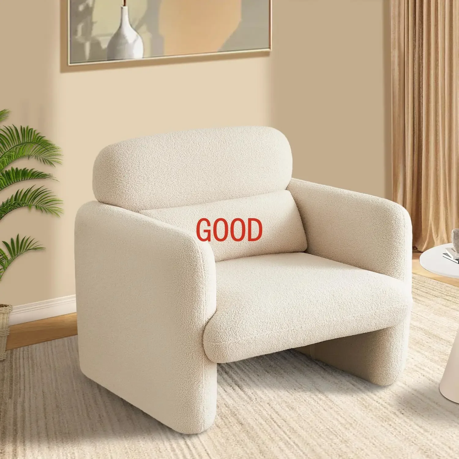 

YOOBECH Modern Accent Single Sofa Chair with Arms, Lamb Fabric Upholstered Comfy Reading Arm Chair for Bedroom, Living Room-Beig
