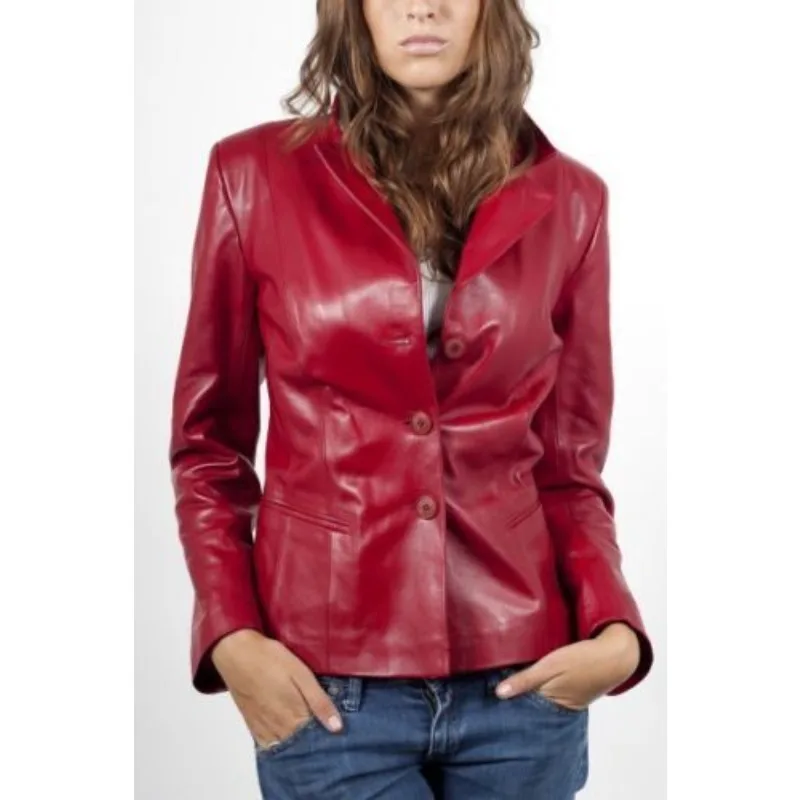 Women Real Lambskin Leather Blazer High Quality HOT Red Jacket Designer Coat