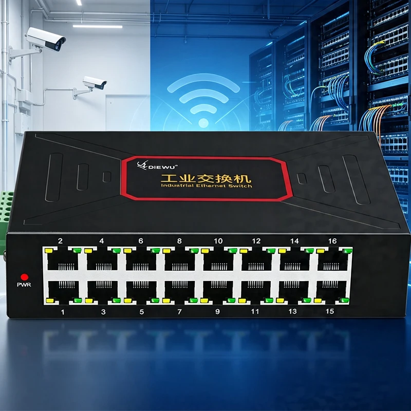 RJ-45 LAN Adapter game RJ45 Hub DIN Rail network cable splitter adapter industrial grade 16-Ports 100M Ethernet network switch