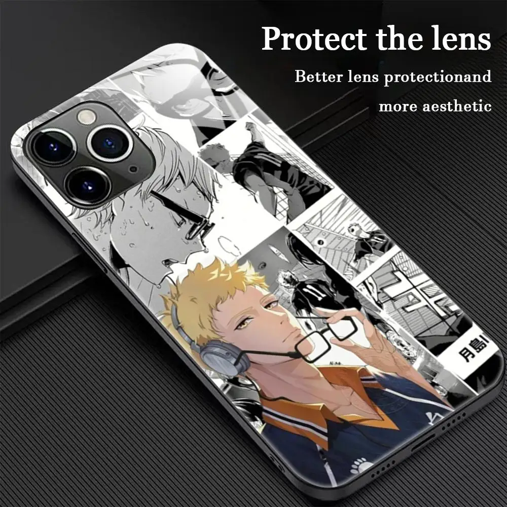 Tsukishima Kei Haikyu أنيمي جراب هاتف آيفون 16 15 14 13 12 11 X XR XS 8 Plus Mini Pro Max الزجاج المغناطيسي جراب هاتف