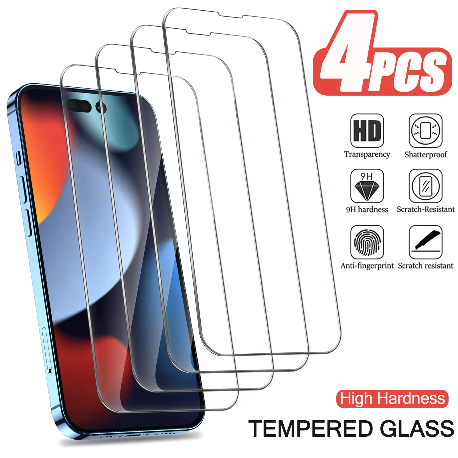 

4PCS Tempered Glass for iPhone 13 12 11 Pro Max Mini Screen Protector for iPhone 14 Pro Max 7 8 6 6S Plus SE 2020 X XR Xs Glass