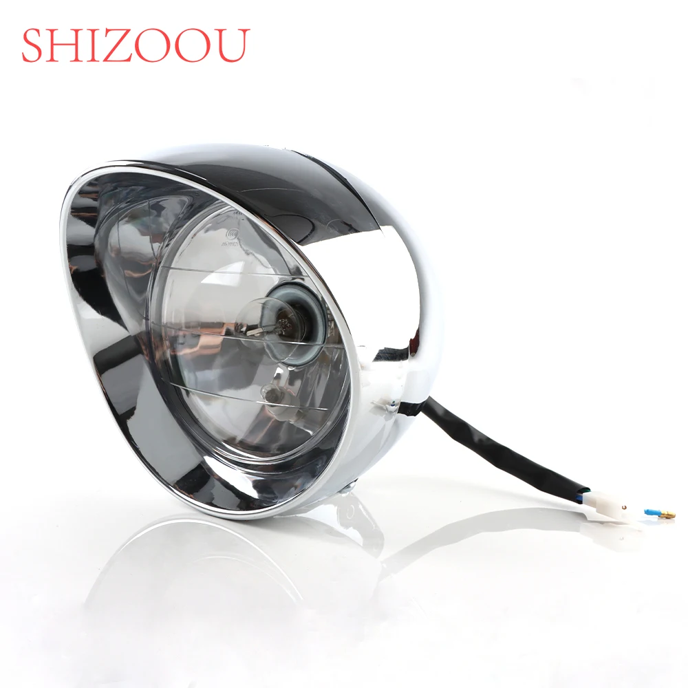 Motorcycle Universal Chrome Bullet Headlight For Harley Dyna Cruise Honda Steed Shadow VTX1300 Yamaha Suzuki Front Headlamp