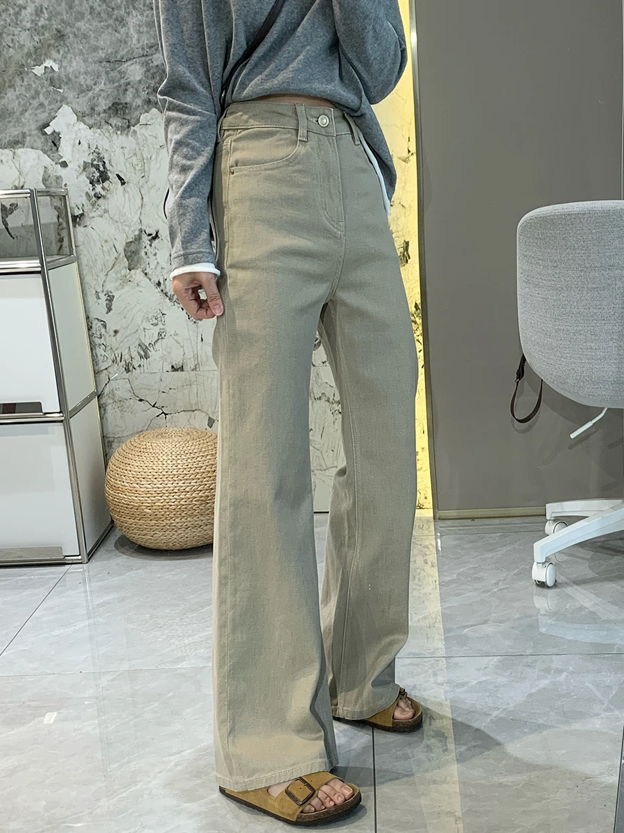 

Loose High Waist Slimming Bell Bottoms Women's Jeans Mocha Color Spring 2026 Vintage Style Cotton Stretch Denim