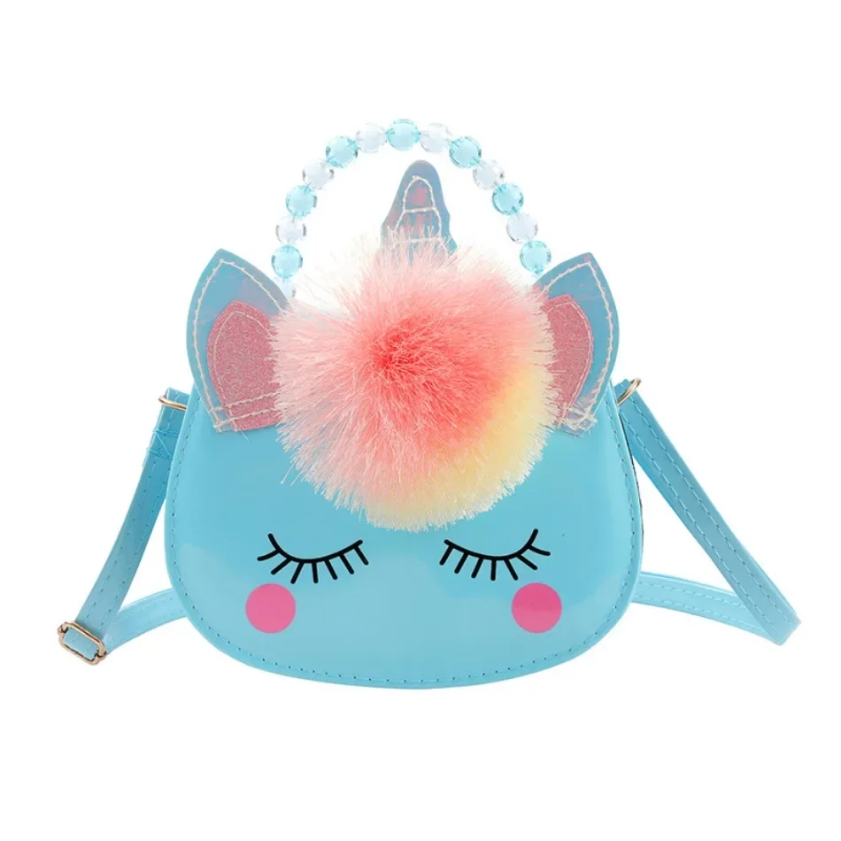 Cute Unicorn Fashion Handbag Girls Beaded Crossbody Bag Color One Shoulder Messenger Bag Children Anime Cartoon Mini Purse