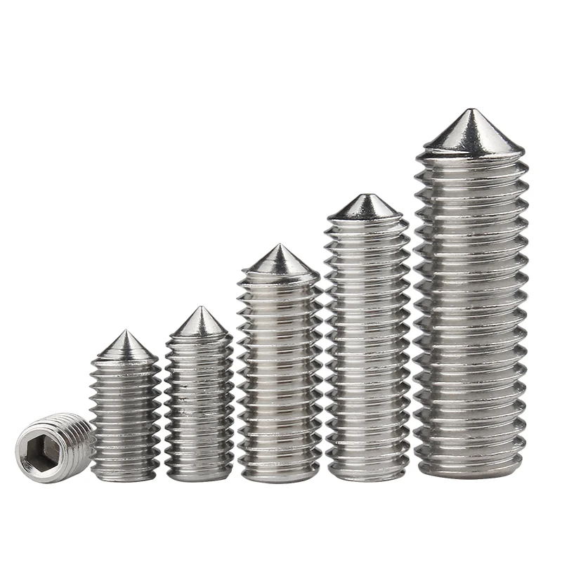 DIN914 M2 M2.5 M3 M4 M5 M6 304 Stainless Steel Grub Screws Cone Point Hexagon Hex Socket Set Screws