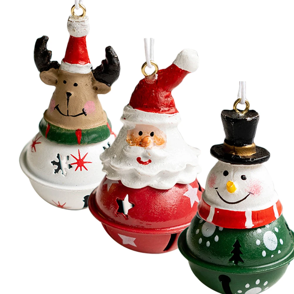 

3 Pcs Wrought Iron Christmas Bell Pendant Tree nament Decorative Xmas Hanging Pendent Scene Layout Adornments Lovely Bell