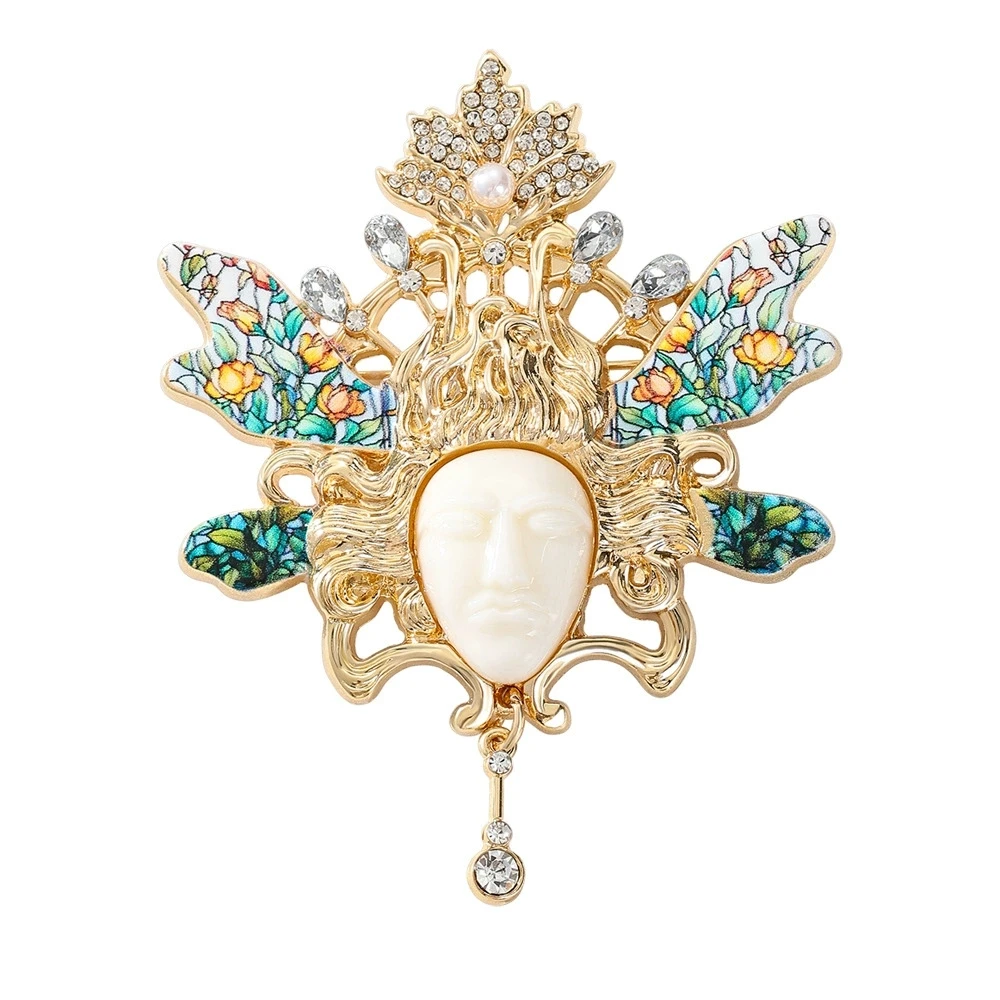 الصناعة الثقيلة تصميم مبالغ فيه كامل الماس قناع بروش الإبداعية الوجه الرجعية معطف الشتاء دبوس زهرة الصدر-