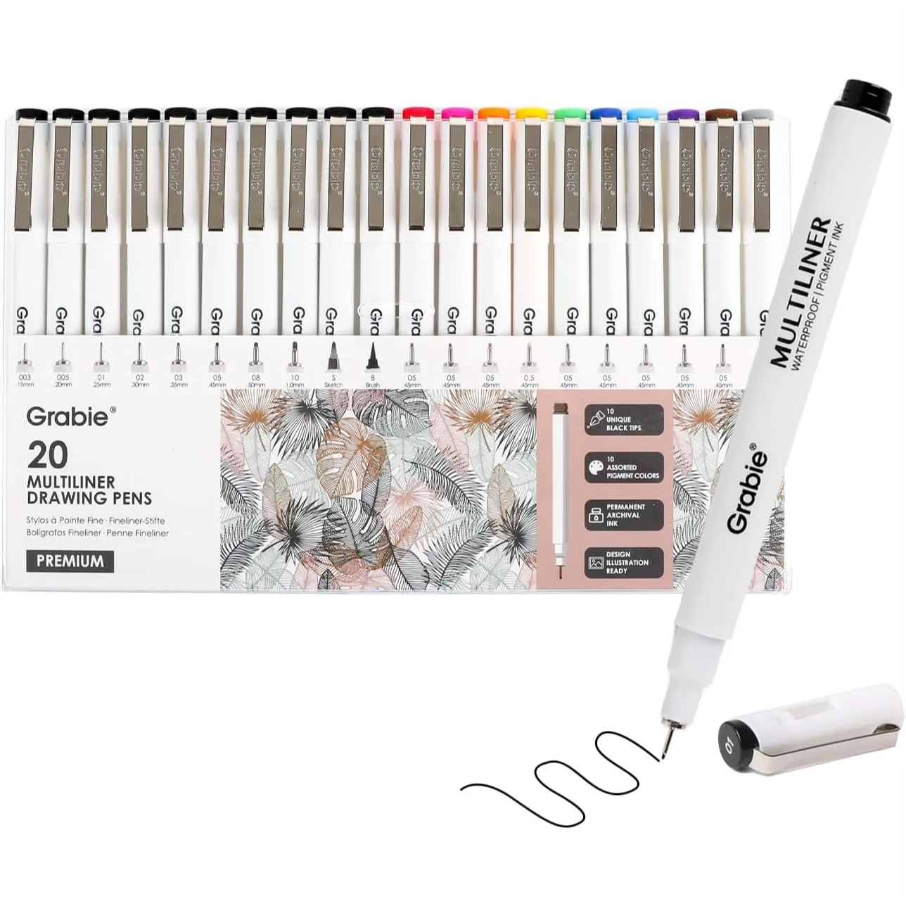 

20 Multicolor Fine Line Drawing Pens, Waterproof Ink Pens for Sketching Illustration Journaling, Assorted Point Sizes Art Supplies