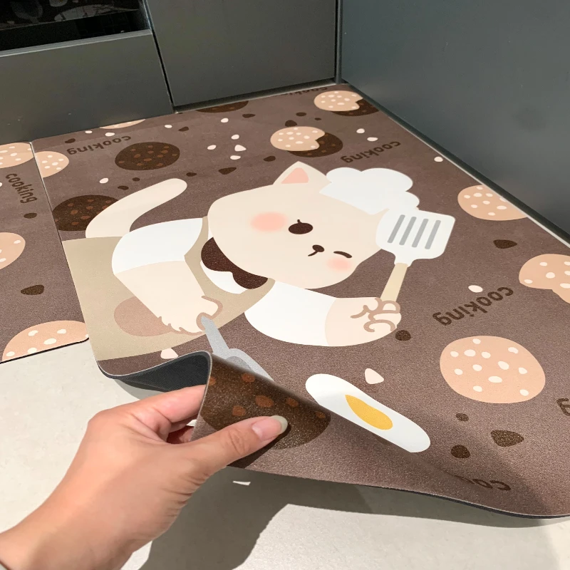 Cartoon Kitchen Runner, Tech Leather Kitchen Floor Mat, Absorbent Oil Absorbing, Dirt Scratch Resistant, Rubber Non Slip Backing