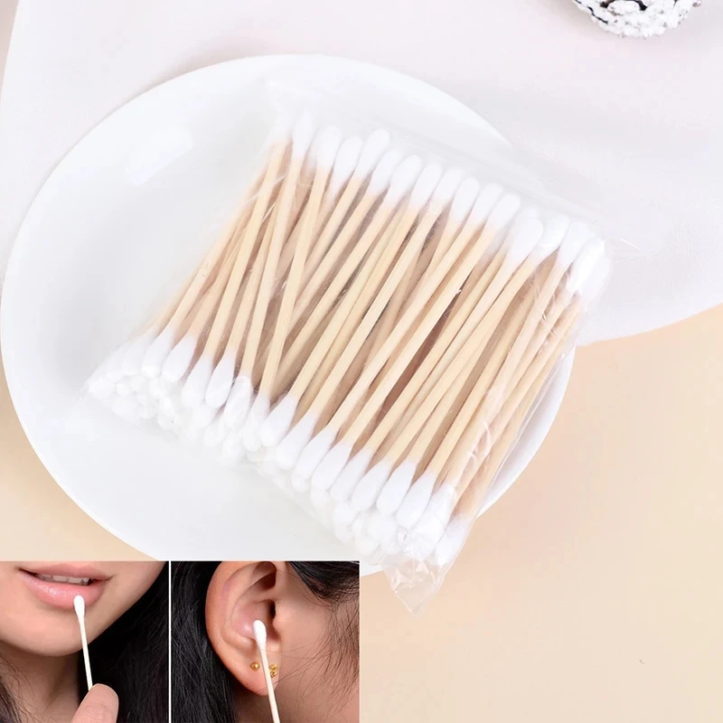 300/500/1000pcs Double Head Cotton Swab Medical Wood Sticks Nose Ears Clean Applicator Microbrush Beauty Cotton Buds Makeup Tool