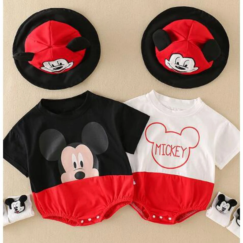 Summer Rompers For Newborn Baby Sock Hat 3pcs Set Cartoon Mickey Mouse Boys Girls Jumpsuit Infant Costume Short Sleeve Bodysuits