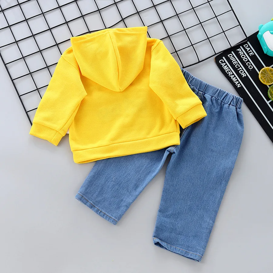 Kleinkind Jungen 2-teiliges Outfit Krone König Buchstaben-Print Kapuzenpullover Roll-Up-Ärmel Denim Jeans Kinder Frühling Freizeitkleidung Set – Detail 3