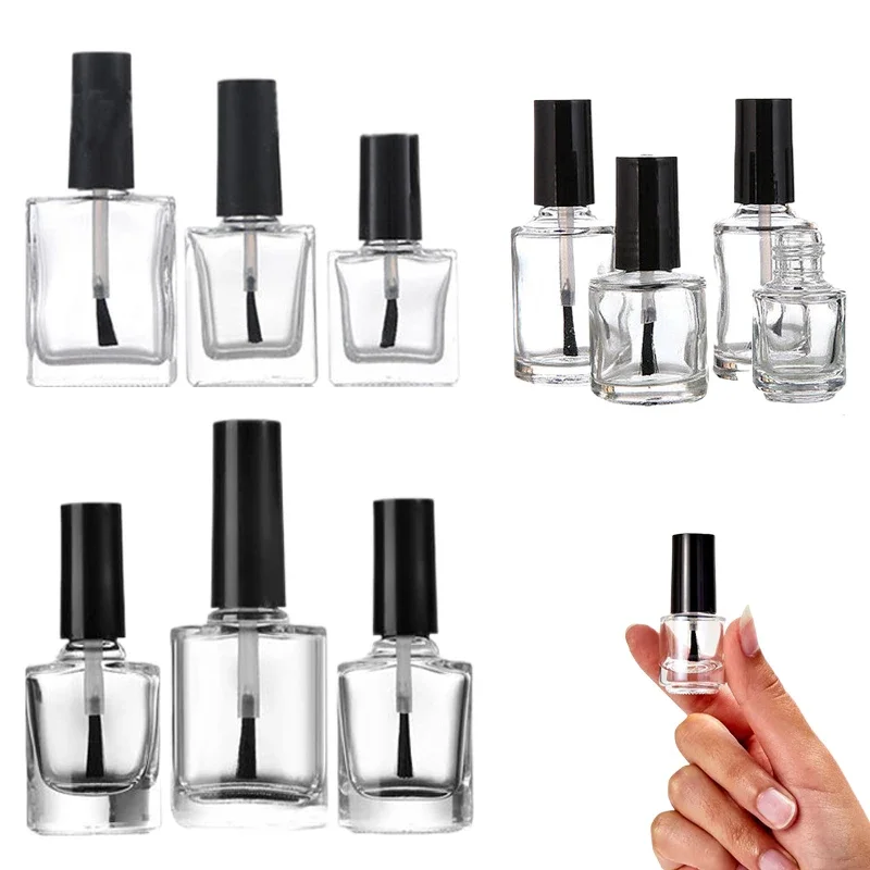 Flcopropriété de Verhéritage à Ongles en Verre Transparent, Carré ou Rond, avec Brosse, pour Voyage au Quotidien, Cosmétique, HI, Nail Art, 5 à 15ml, 20 Pièces