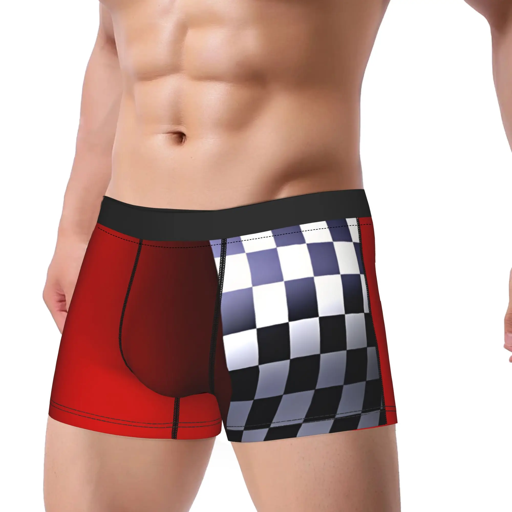Racing Checkered Motor Underwear  Comfortable Underpants Printed Boxer Brief For Males 3D Pouch Oversize Boxershorts