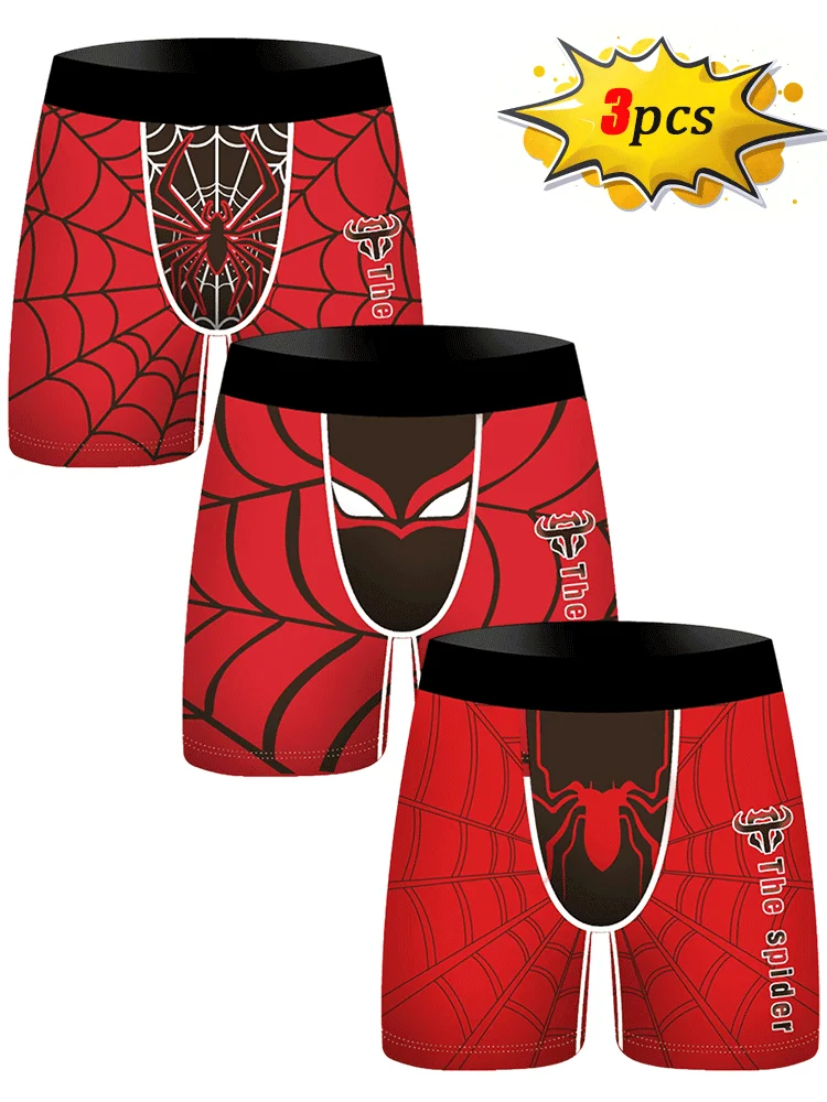 

3Pcs Mysterious Red and Black Men's Underwear Ice Silk Antibacterial and Breathable Boxing Shorts 3 Pieces Combination