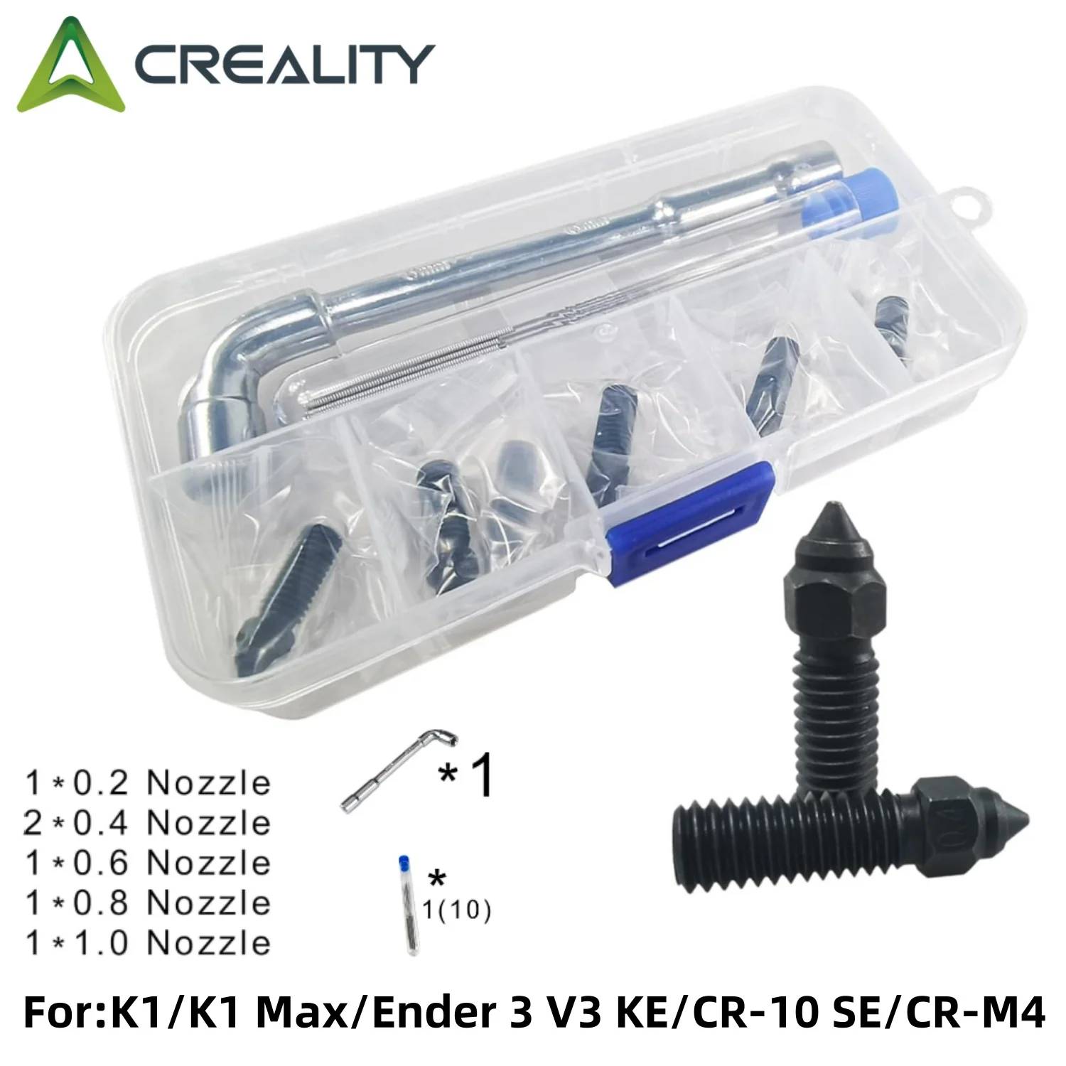 

K1 Nozzles Hardened Steel 3D Printer Extruders Nozzles 0.2/0.4/0.6/0.8/1.0mm Nozzles Compatible Creality K1 Max/Ender 3 V3 KE