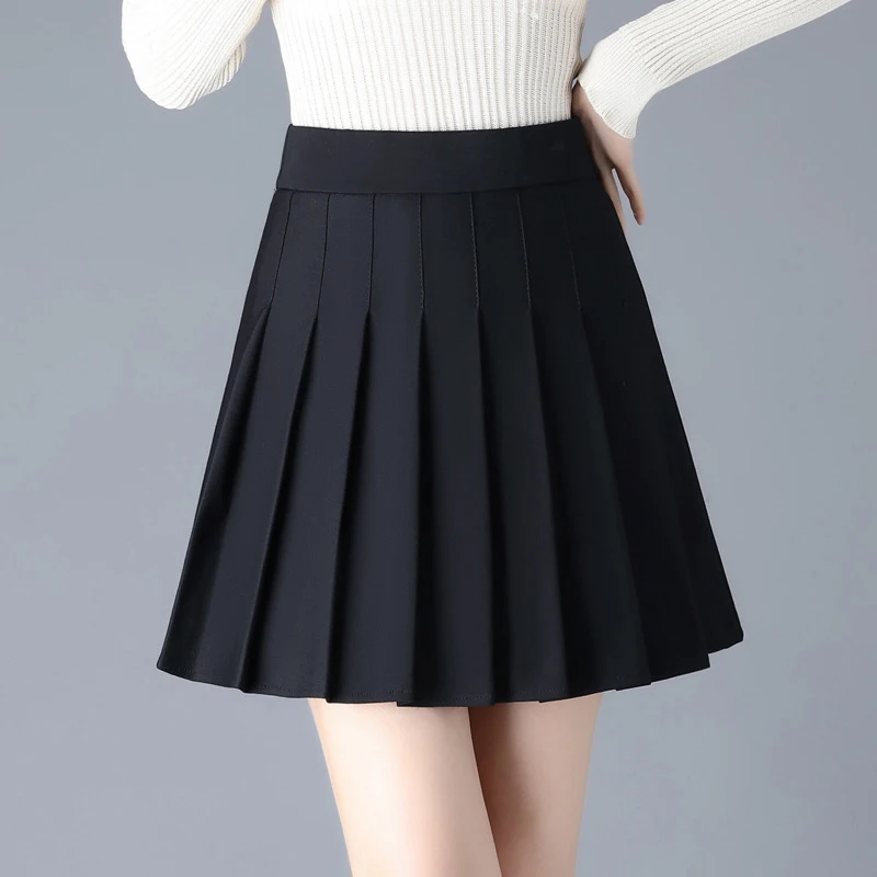 

2024 Korean Preppy Black Pleated Skirts Teen Stretchy Alina Ruffle Vintage Tennis Skater Uniform Ladies Mini Skort Skirt Women