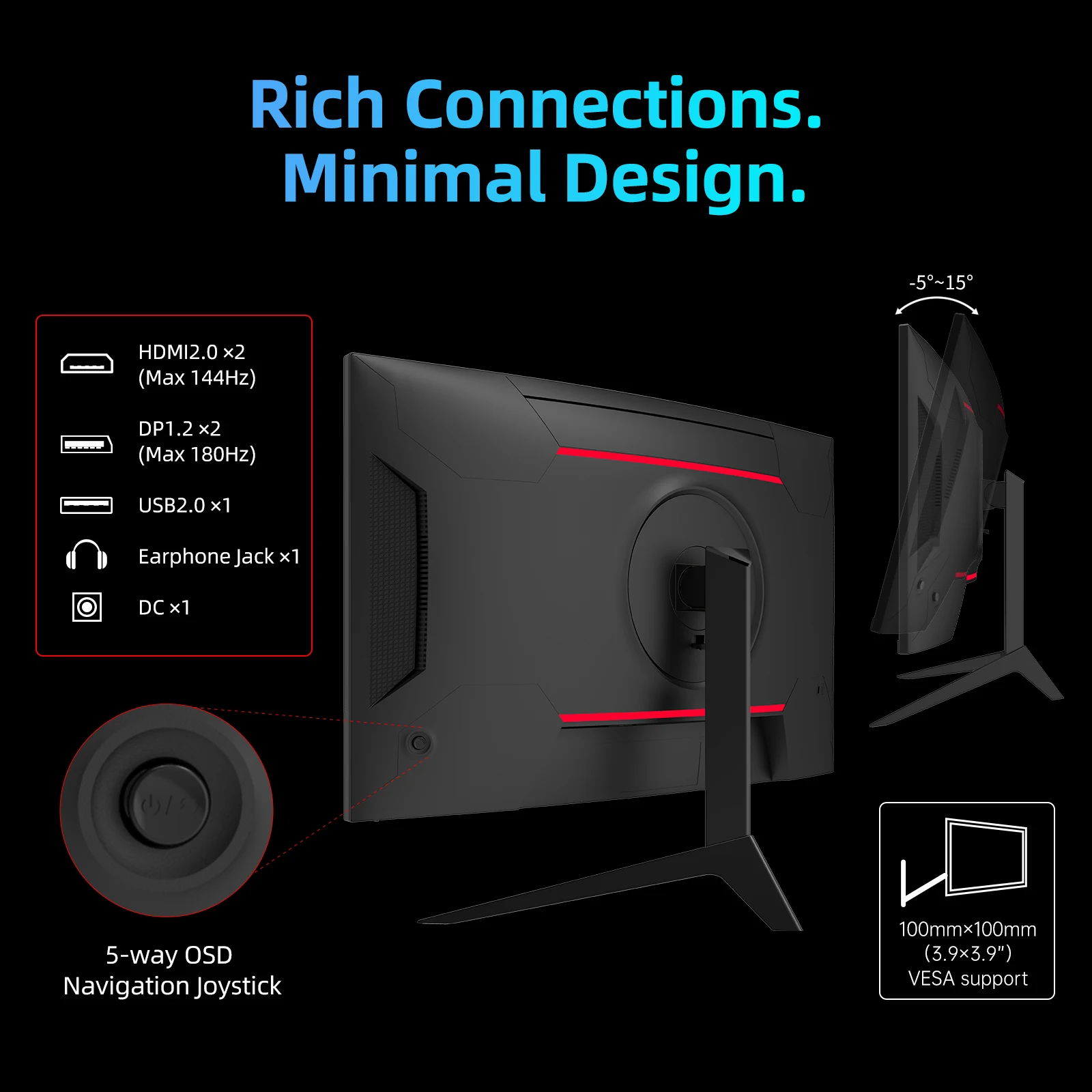 KTC 27 Zoll WQHD 180 Hz 1 ms gebogener Gaming-Monitor 1440P 144 Hz Monitor 132% sRGB HVA FreeSync DisplayPort/HDMI/USB VESA Computer M