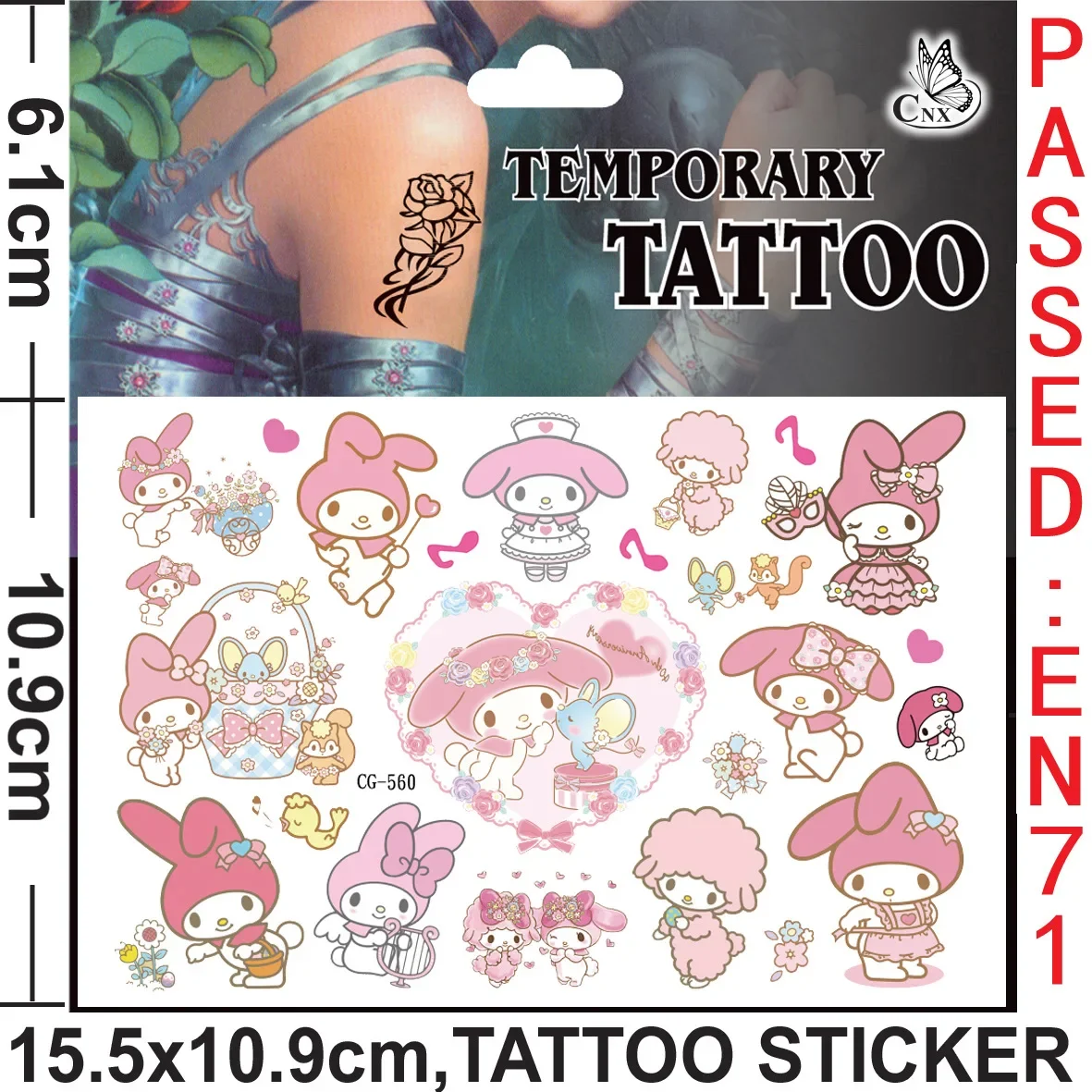 My melody tatuagem adesivos à prova dwaterproof água bonito adesivo anime festa de aniversário suprimentos decoração para crianças recompensa brinquedo presente natal