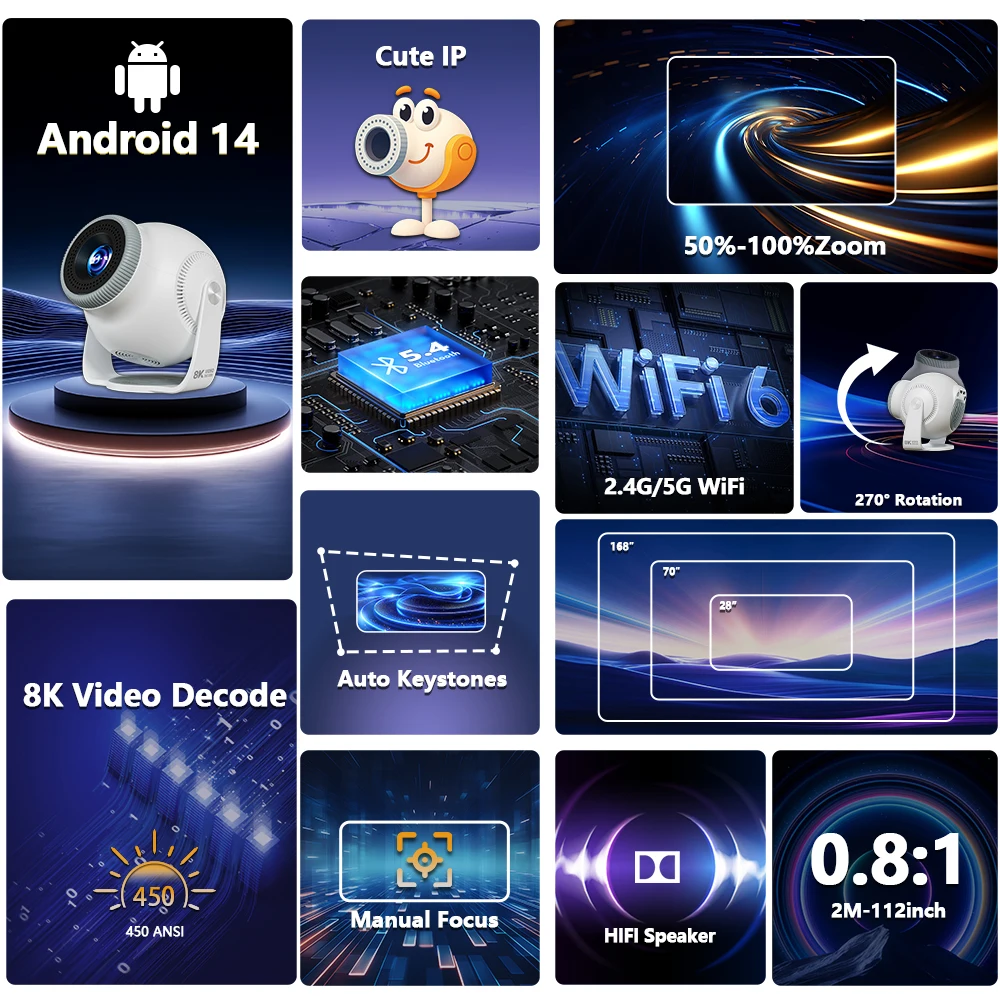 Home Cinema Hdmi - TP360 Projector: Android 14 8K HD