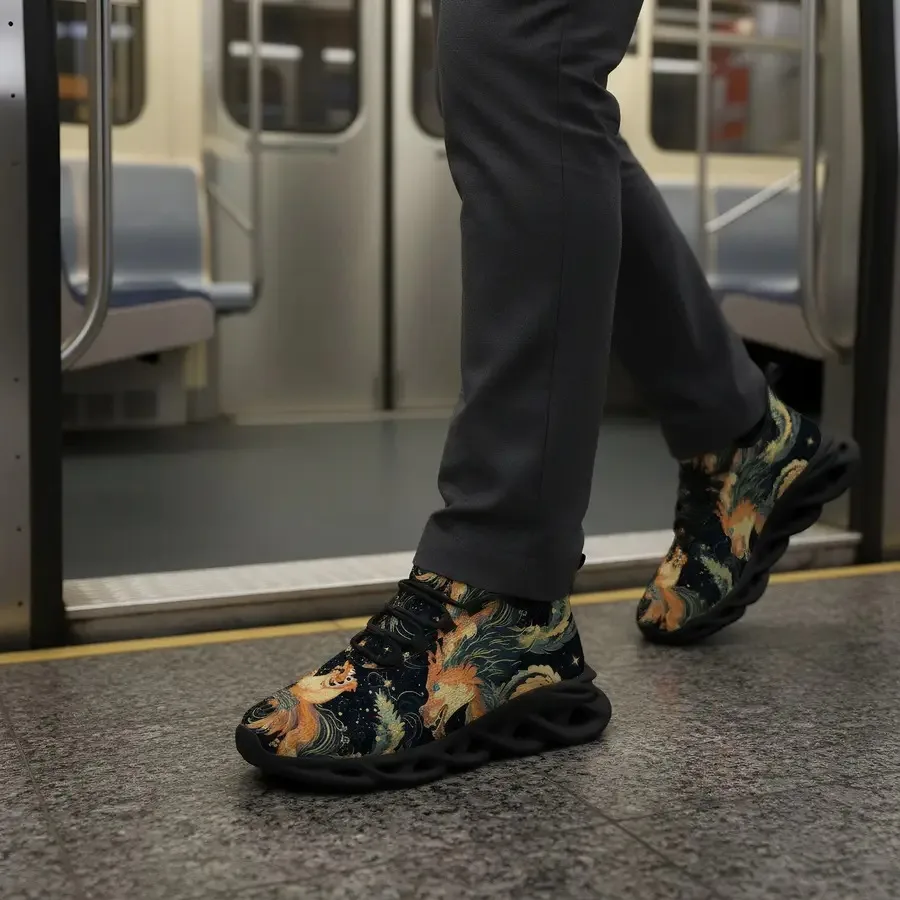 

Low-Top Sneakers Compatible for Dragon Print - Dark Tone -Absorbing MD Sole Lace-Up Round Toe Casual Shoes Suitable for Gym and