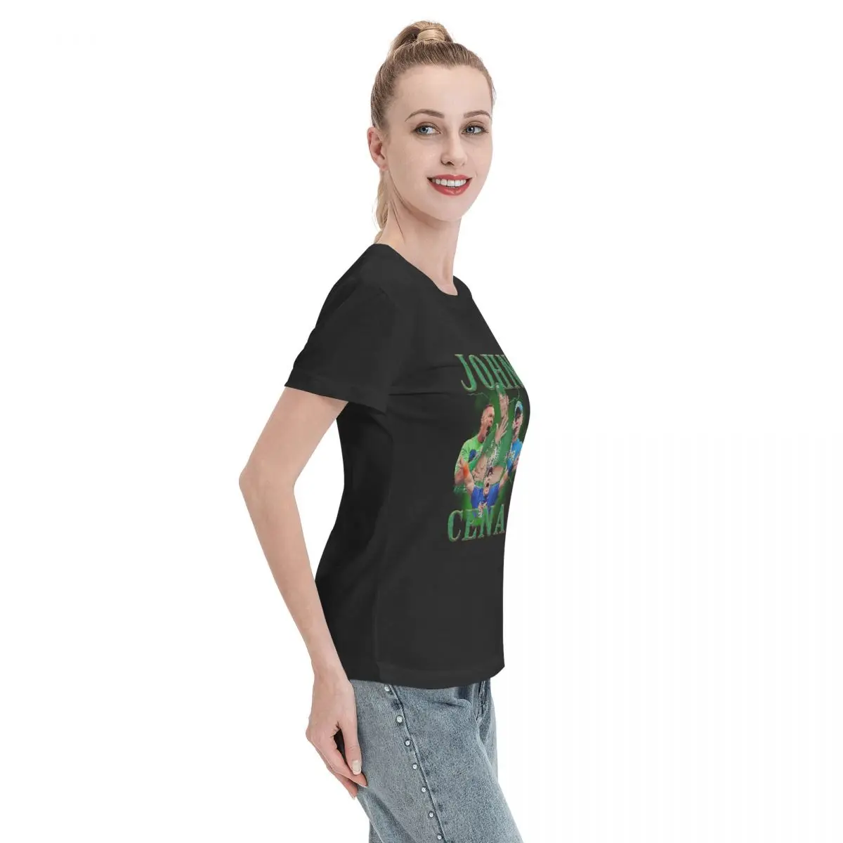 John Cena 20 anos nunca desistir camiseta de luta livre para mulheres em torno do pescoço streetwear t camisas femininas manga curta roupas topos