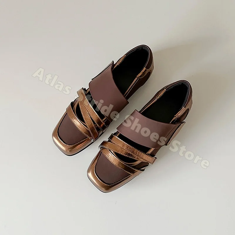 

Metallic Square Toe Mary Jane Flats Cross Strap Non Slip Comfortable Elegant Retro Casual Dress Shoes Women Daily Office Flats