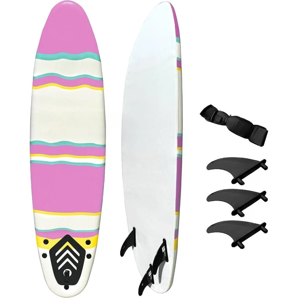 

6’ FUNBOARD Surfboard Softboard Foam-Include(3)Fins 6’ Foot Leash and (2) Wood Stringers - Kids and Adults Beginner Intermediate