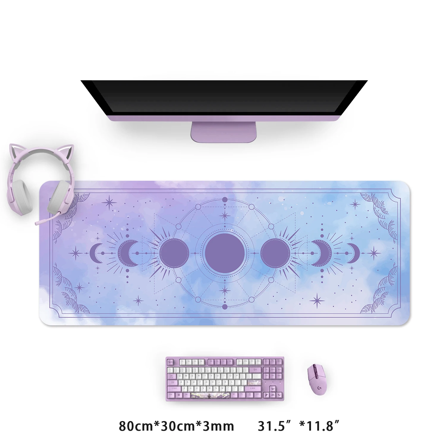 Extra Large Kawaii Gaming Mouse Pad Space Moon Phase Star Galaxy XXL Desk Mat Water Proof Nonslip Laptop Desk Accessories