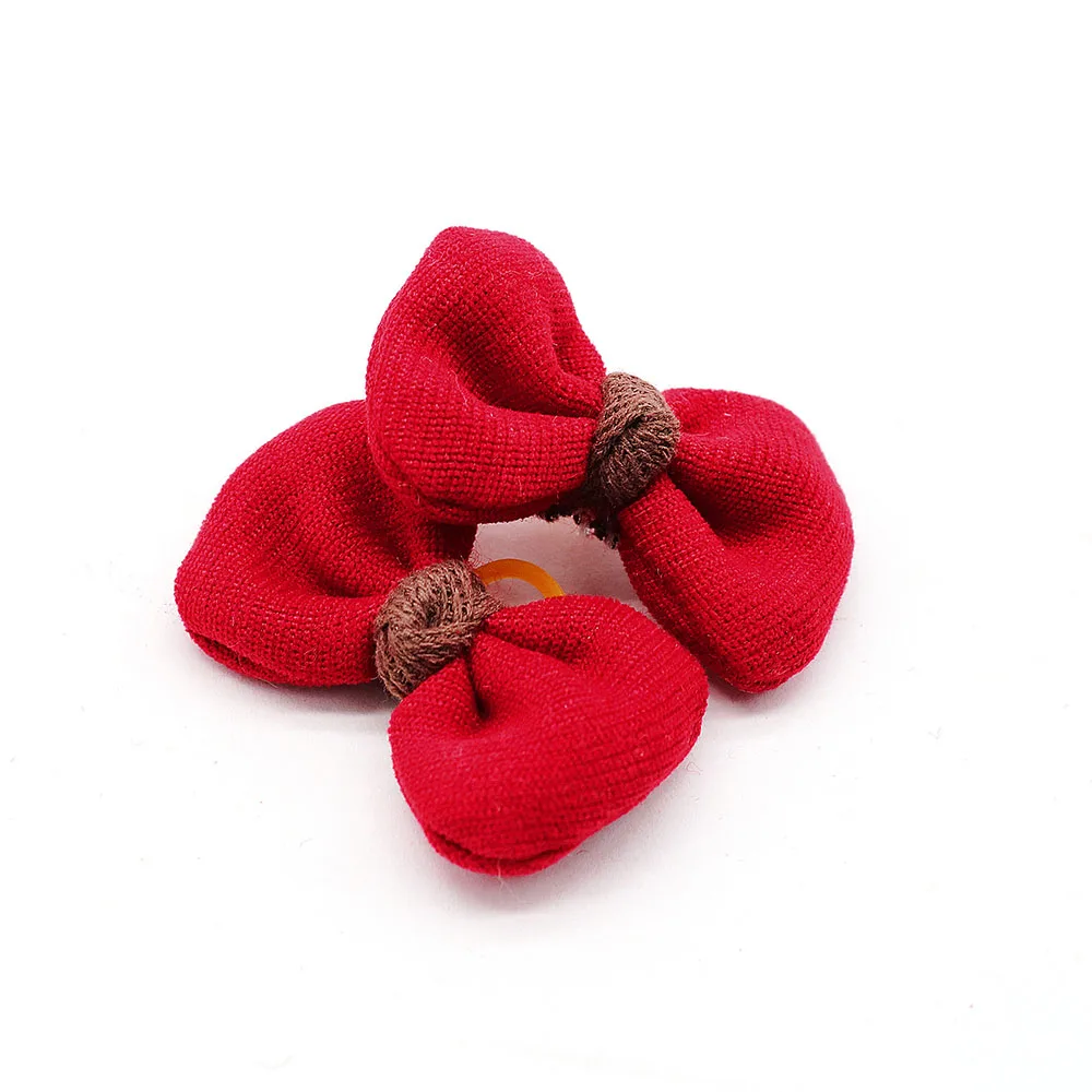 10PCS Dog Bows Cotton Red Series Pet Dogs Hair Bows for Rubber Bands Fashion Puppy Bow Grooming Accessories for Cat Dog Supplies