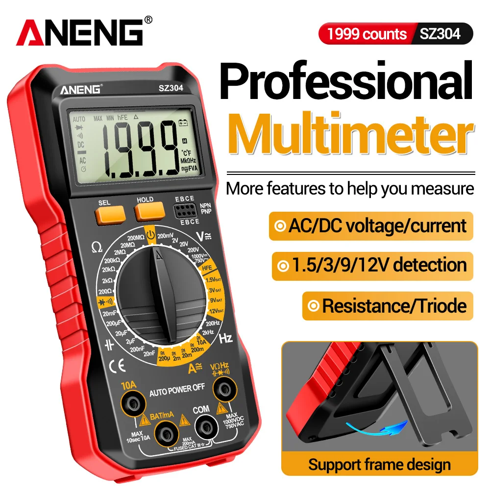 

Handheld Multimeter Digital Multifunction Tester ANENG SZ304 AC/DC Votage Current Resistance Ohm High Precision Household DIY
