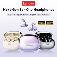 Auriculares Inalámbricos Bluetooth 6.0 Lenovo LE302, Larga Duración de Batería, Auriculares Deportivos con Clip para la Oreja, Auriculares Estéreo HIFI con Cancelación de Ruido