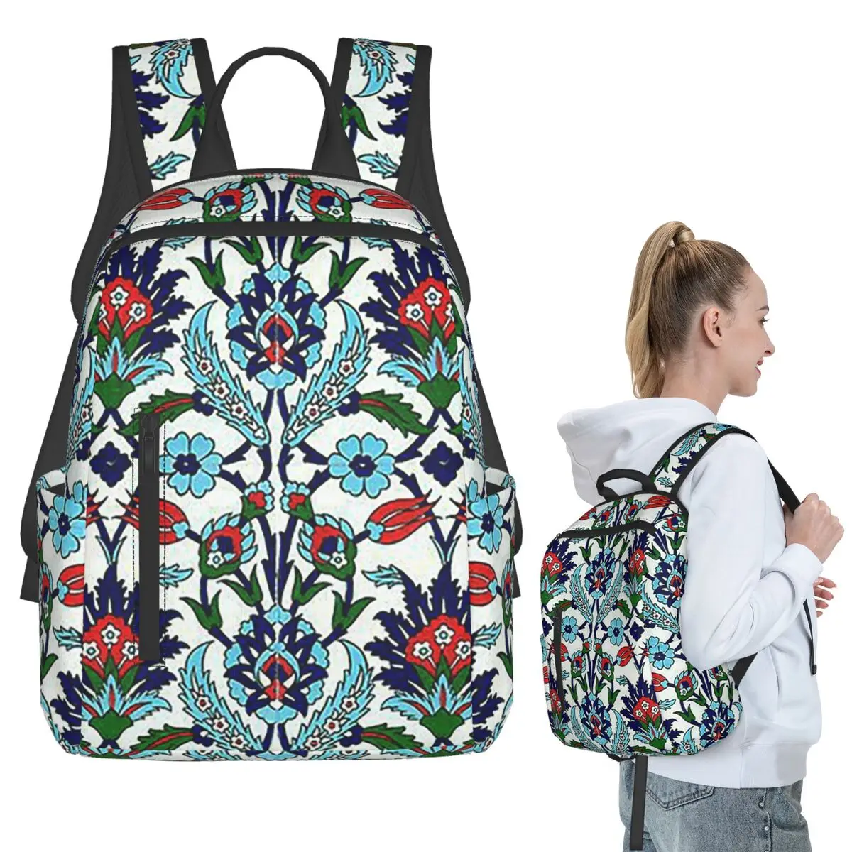 

Turkish Iznik Floral Backpack Student BookBag Kids School Bag Laptop Shoulder Bags Men Women