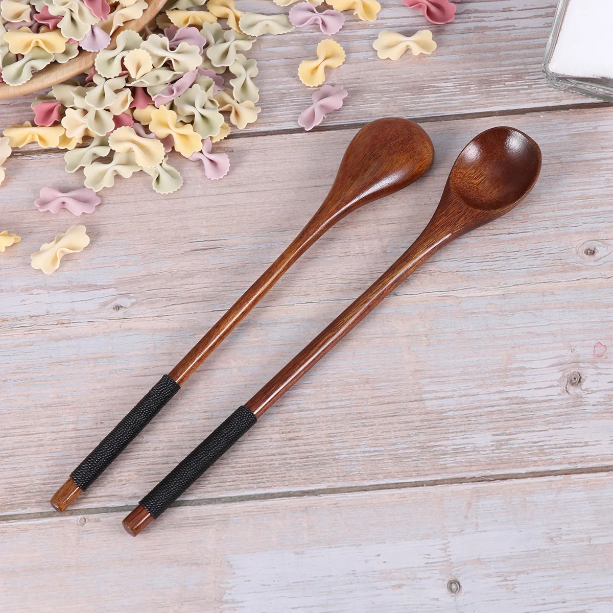 

5Pcs Honey Wooden Spoons Natural Wooden Color Round Long Handle Stirring Spoons Safe for Dessert Salad