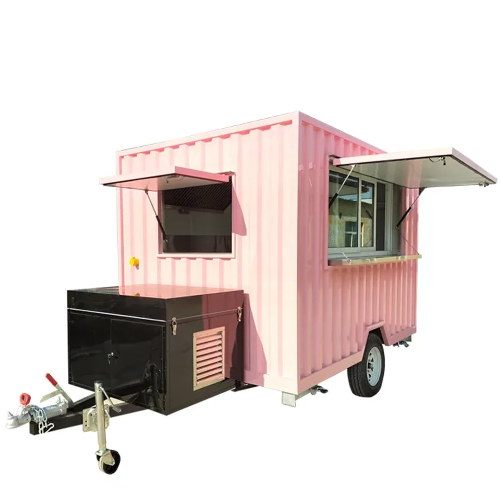 

3M Pink Mobile Food Truck with Full Kitchen Sweet Ice Cream Coffee Bar Cart for Sale Usa Container Trailer with Sliding Window