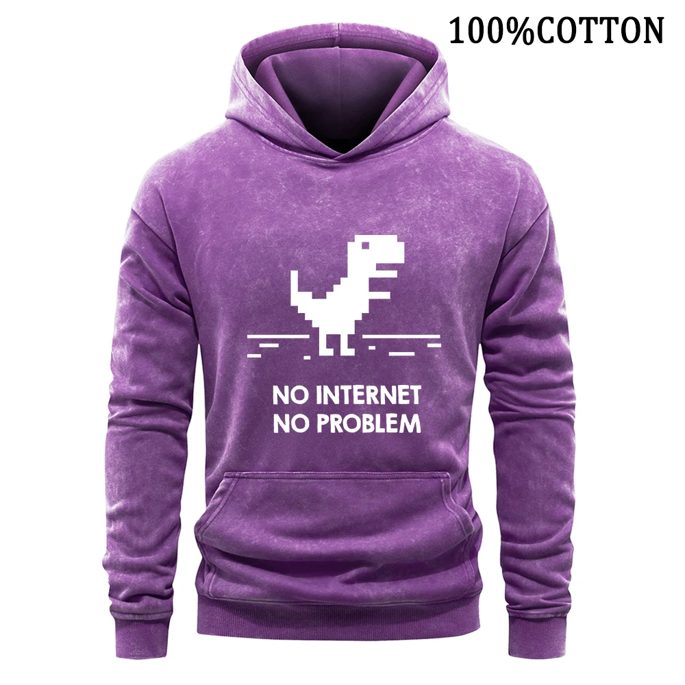 

Pixel Dinosaur Relax Print Man Hoodies Retro Washed Hoodie Cotton Hoody Fashion Casual Loose Comfort Pullover Streetwear Tops