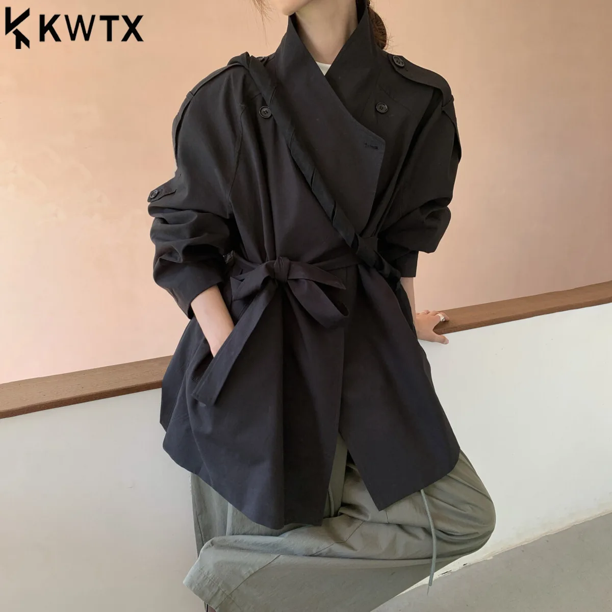 

KWTX Women’s Oversized Long Belted Trench Coat With Bag, Slimming Casual Elegant Office Wear, Fashion Outerwear