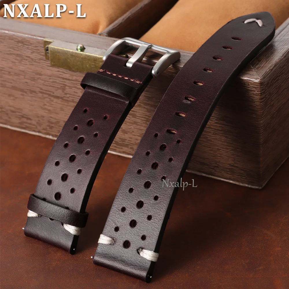 Handmade Cowhide Watch Strap 20mm 22mm Oil Wax Genuine Leather Breathable Watchband for Men Women Bracelet Belt Quick Release