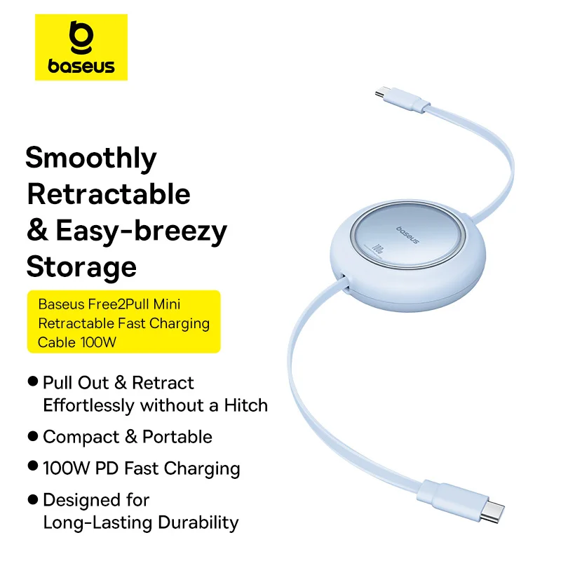 Baseus Retractable 100W USB C Cable For MacBook iPad Fast Charger Cable For iPhone 17 16 Plus Pro Max Type C For Xiaomi Samsung