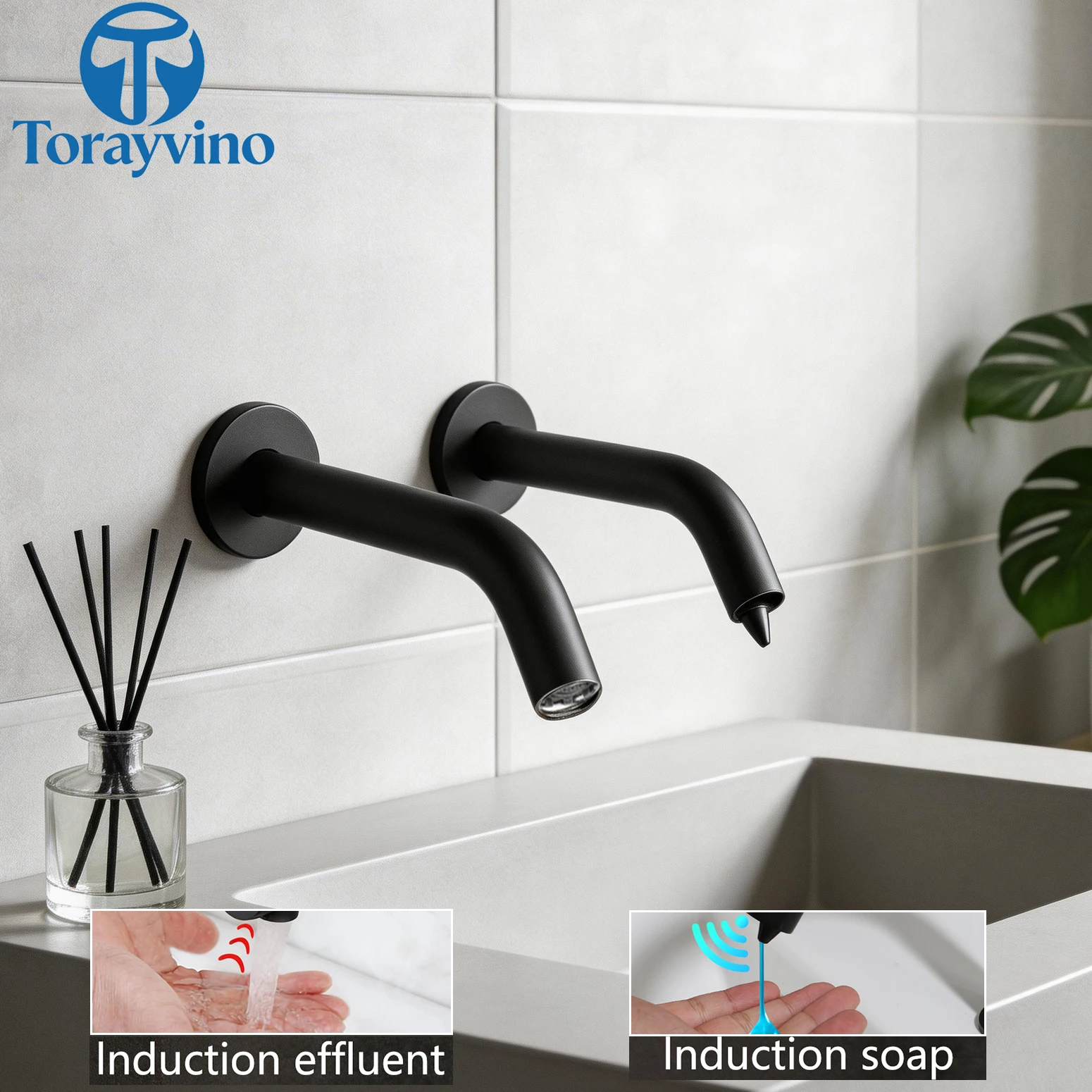 

Torayvino Wall Mounted Bathroom Sensor Faucet 2 in 1 Design 500ml Touchless Automatic Soap Dispenser Hot Cold Basin Mixer Tap