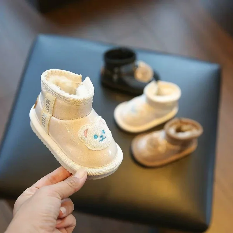 

New Cute Fashion Bear Girls Boots Warm Winter Anti Slip Comfort Child Shoes Versatile Cartoon Boy Shoes Soft Bottom Snow Boot