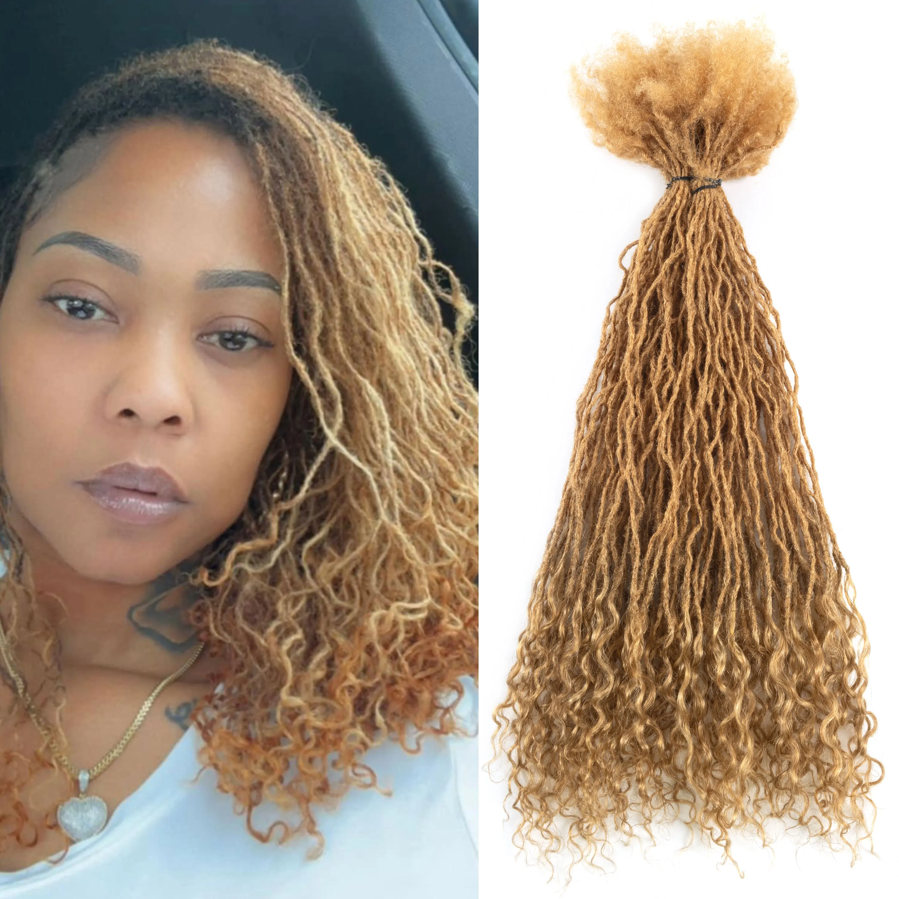 100Strs/Pack ANNA 27# 100 % Human Hair Wholesale Unprocessed Inter Curly Locs Extension Dreadlocks Crochet Locs for Twist