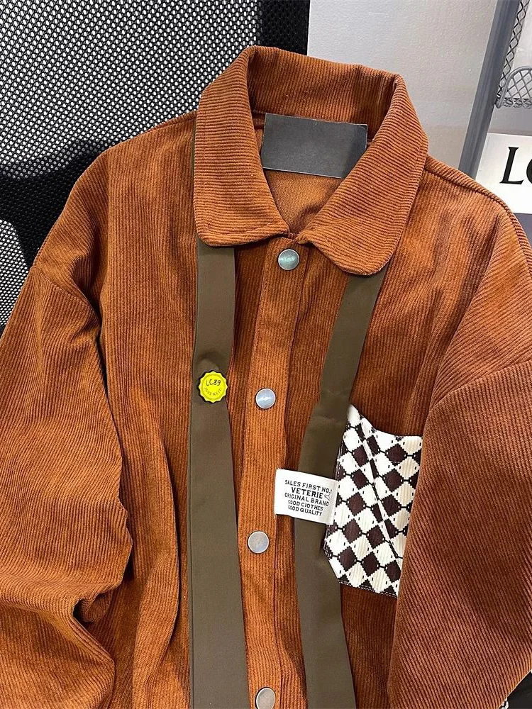 

Korean Fashion Corduroy Tie Shirt Women Spring Autumn Preppy Style Female Blouse Casual Loose Long Sleeve Pocket All Match Tops